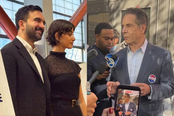 Mandami (izq) y Cuomo (der), los dos principales a la alcaldía de Nueva York, tras ejercer sus votos este 4 de noviembre