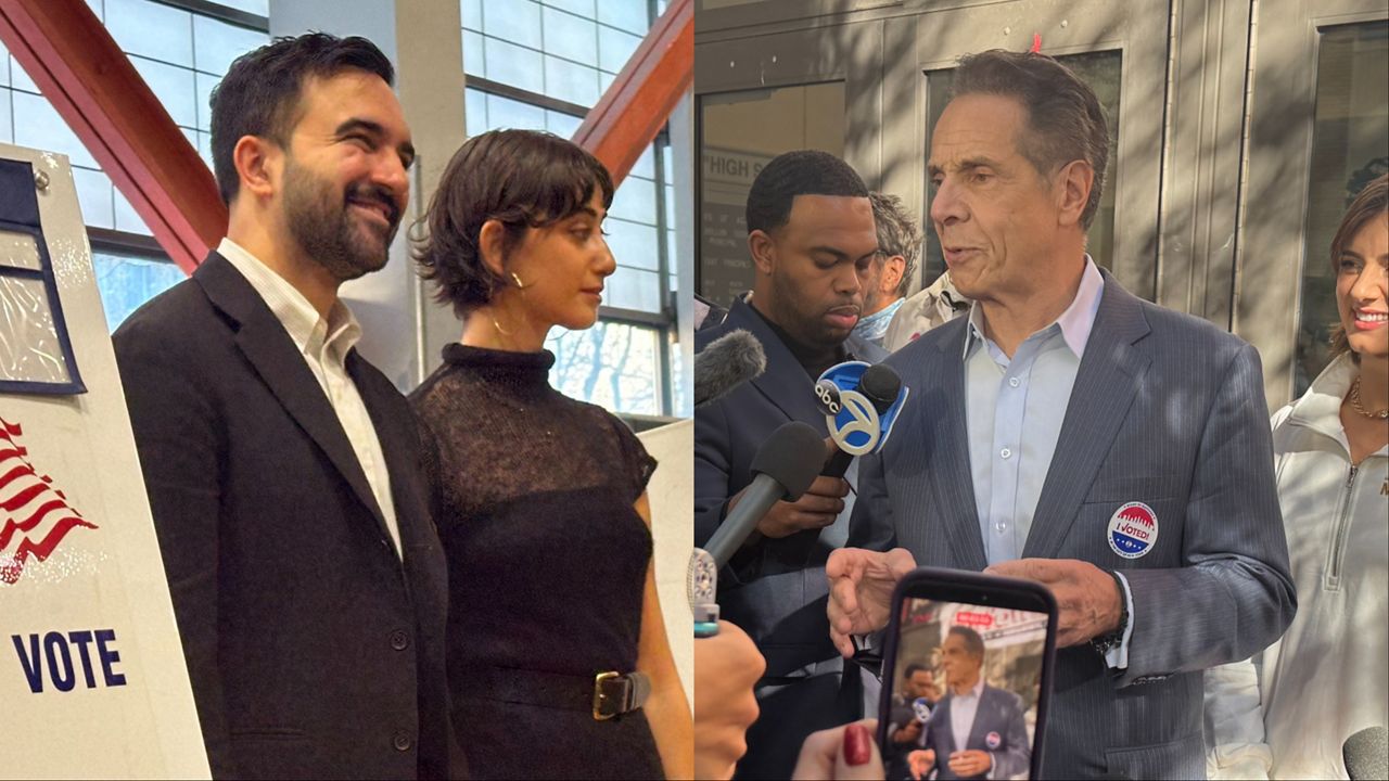 Mandami (izq) y Cuomo (der), los dos principales a la alcaldía de Nueva York, tras ejercer sus votos este 4 de noviembre