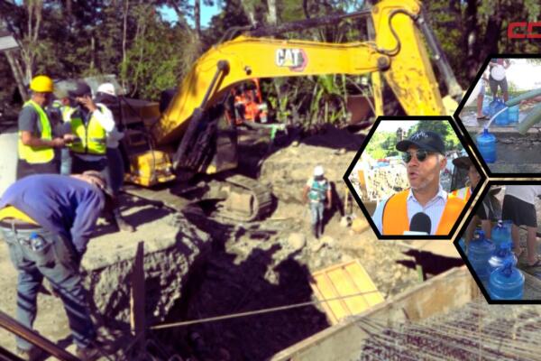 Equipos de Coraasan trabajan en la reparación de la línea de 60 pulgadas para restablecer el suministro de agua en Santiago y zonas de Moca.