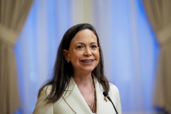 La Nobel de la Paz, María Corina Machado, durante su visita al Parlamento noruego. Foto / EFE
