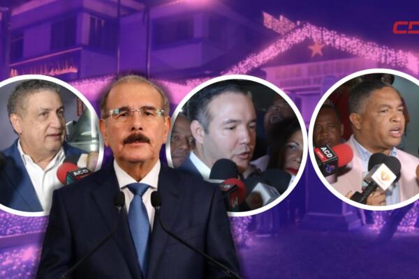 Dirigentes del PLD ofrecieron sus declaraciones durante el encendido de luces navideñas en la Casa Nacional Reinaldo Pared Pérez.