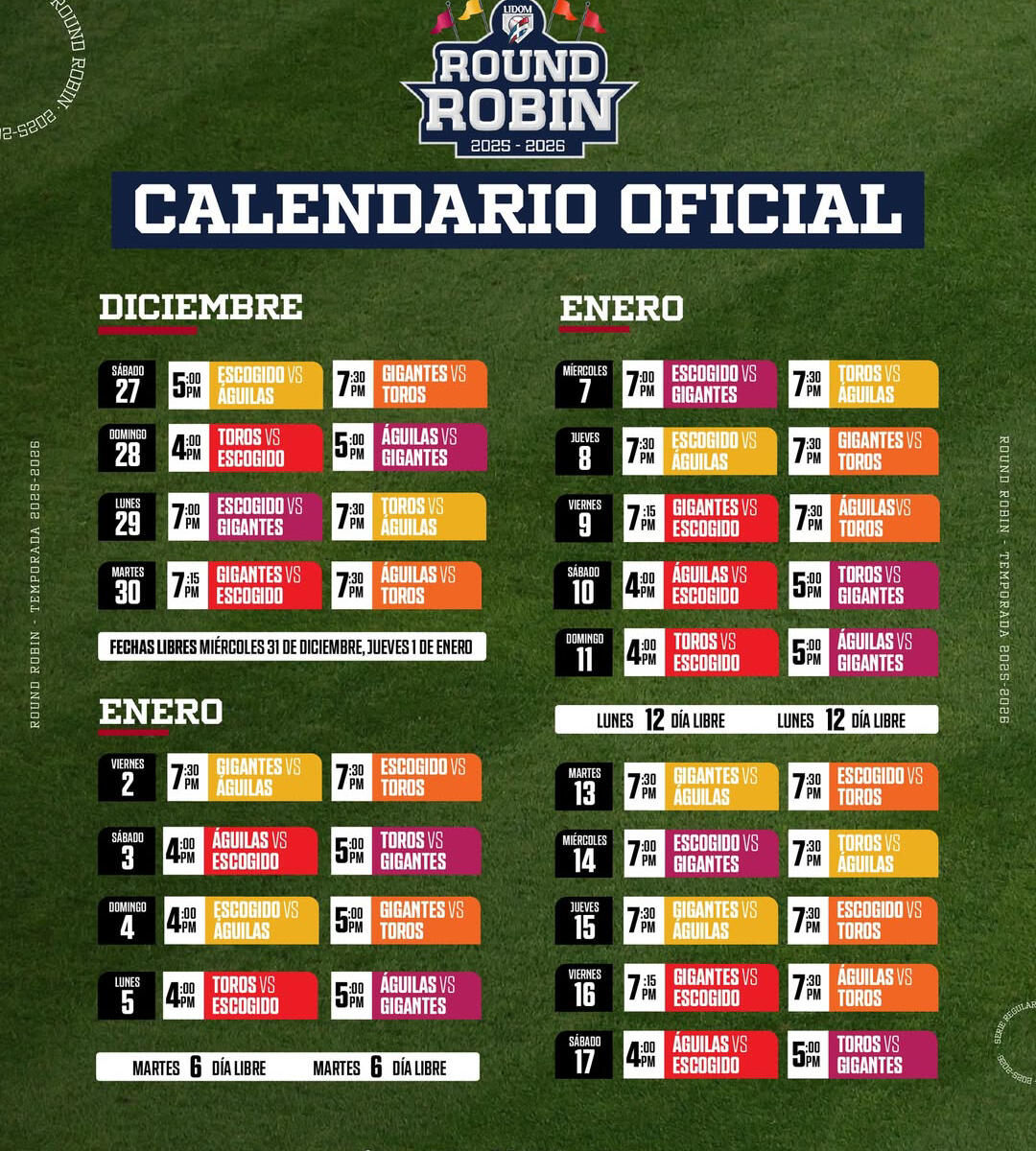 Calendario del Round Robin 2025-2026
