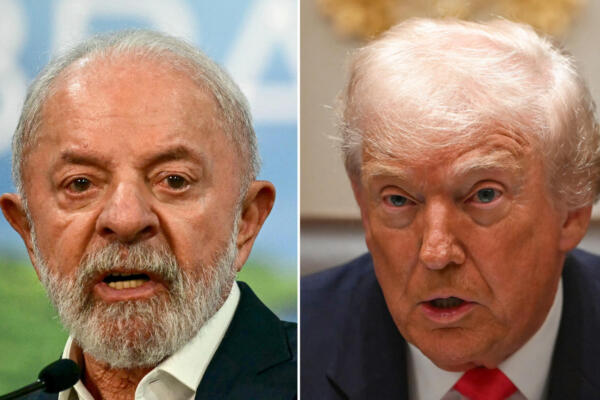 En esta combinación de imágenes de archivo, creada el 2 de diciembre de 2025, el presidente de Brasil, Luiz Inácio Lula da Silva, habla durante una conferencia de prensa en la COP30, la Conferencia de las Naciones Unidas sobre el Cambio Climático, en Belém, estado de Pará, Brasil, el 19 de noviembre de 2025, y el presidente de Estados Unidos, Donald Trump, habla durante una reunión de gabinete en la Sala del Gabinete de la Casa Blanca en Washington, D.C., el 2 de diciembre de 2025. (Foto de Pablo PORCIUNCULA y Andrew CABALLERO-REYNOLDS / AFP)
