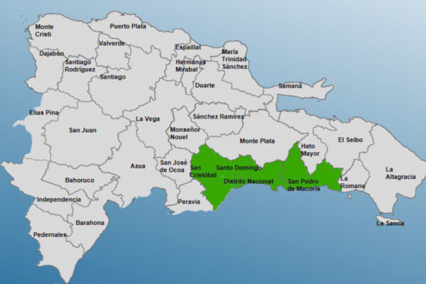 Mapa de alerta verde emitida por el COE