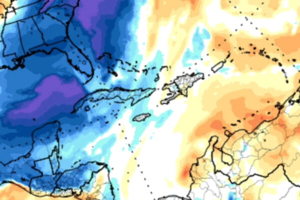 Frente frío y masa de aire polar sobre el Caribe