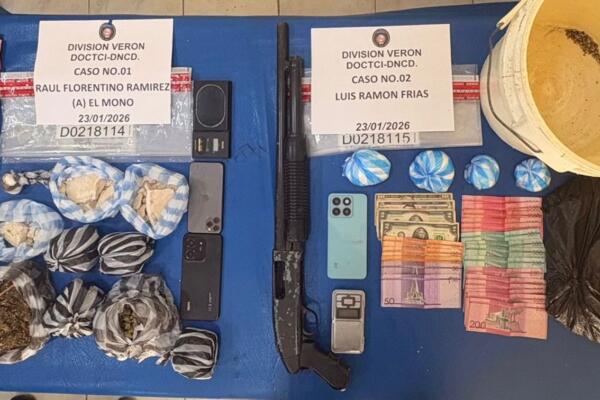 Capturan dos hombres con más de 2 mil gramos de sustancias ilícitas durante operativo en Verón