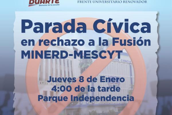 Convocan a parada cívica este 8 de enero contra la fusión Minerd-Mescyt; denuncian riesgo a la educación preuniversitaria.