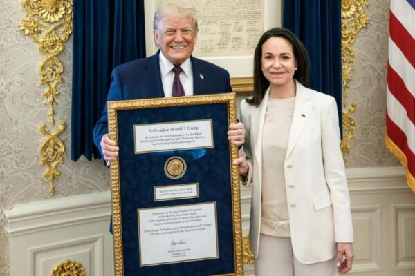Donald Trump, presidente estadounidense (izquierda) y María Corina Machado, líder opositora venezolana (derecha). 