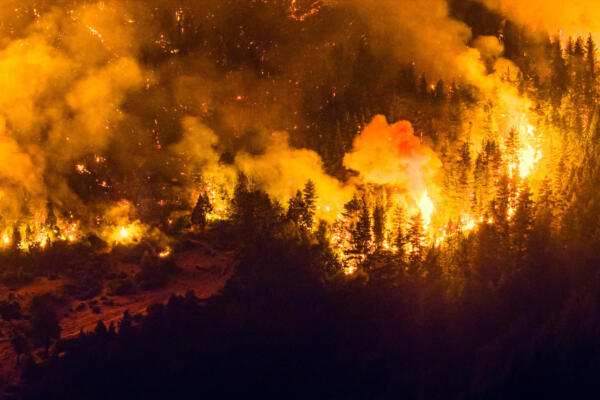 Un incendio forestal se ve arrasando el monte Pirque en El Hoyo, en la región patagónica de la provincia de Chubut, Argentina, el 7 de enero de 2026. El gobierno del presidente argentino Javier Milei anunció el 29 de enero de 2026 que declararía una 