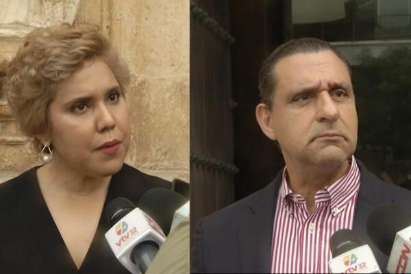 La directora de Comisión Nacional de Defensa de la Competencia, María Elena Vásquez Taveras y el vicepresidente ejecutivo de la Fundación Institucionalidad y Justicia (Finjus), Servio Tulio Castaños Guzmán. Foto: CDN Digital