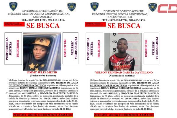 PN y Ministerio Público emiten órdenes de arresto contra “Villano” y “Jimmy”, implicados en muerte de dos hombres en Santiago