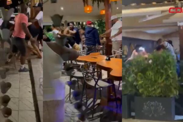 Agentes de la Policía Nacional durante el cierre temporal del restaurante Zabora, ubicado frente al malecón de Samaná, tras un incidente violento ocurrido en el lugar.