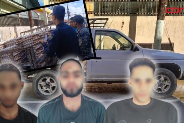 Policía Nacional arresta a tres hombres en Moca tras sorprenderlos robando más de 10 mil huevos de una granja avícola.