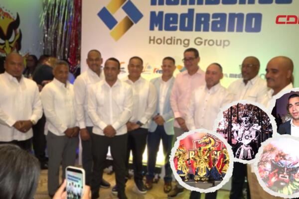 Autoridades y organizadores durante el lanzamiento oficial del Carnaval Vegano 2026, celebrado en el Hotel Real Intercontinental, con la presencia de los tradicionales diablos cojuelos.