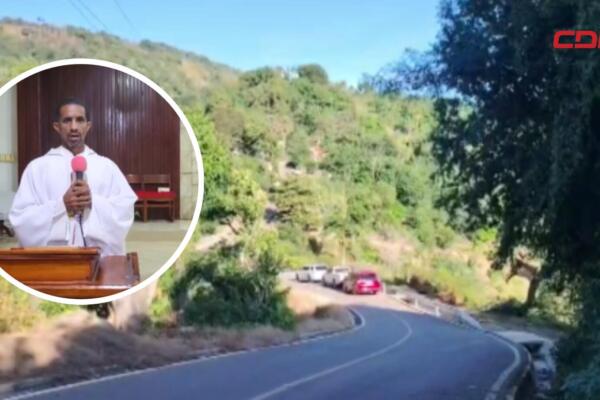 Religiosos y comunitarios durante un llamado público en defensa de la Cordillera Septentrional y contra la explotación minera en la región norte del país.