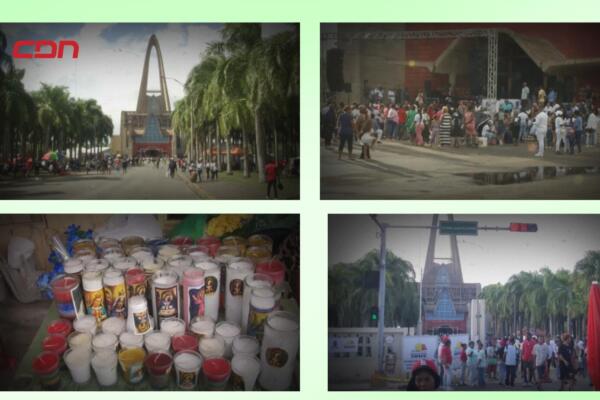 Peregrinos instalan campamentos improvisados en los alrededores de la Basílica de Higüey durante la víspera del Día de la Virgen de la Altagracia.