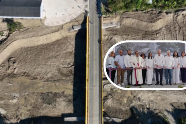 Presidente Luis Abinader al momento de inaugurar del puente sobre el río Viajama.