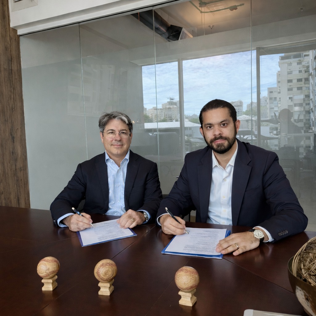 Izq. a der.: Rafael Blanco (TRAVEGALI) y Yerik Pérez (ADOTURD) durante la firma del acuerdo de colaboración para impulsar el turismo deportivo accesible en RD.