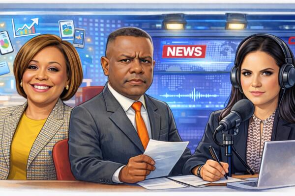 En la imagen, Alba Nely Familia, directora de CDN; Félix Victorino, presentador de ‘’Tú Opinas’’ y Julissa Céspedes, periodista de investigación.