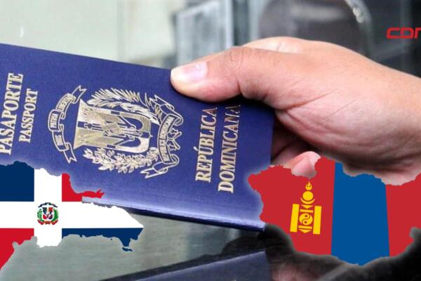 Banderas de la República Dominicana y Mongolia, tras la firma del acuerdo de exención de visado que facilitará la movilidad entre ambos países.
