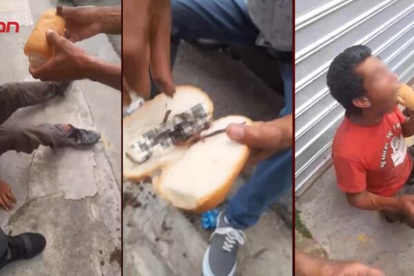 Imagen del video que circula en redes sociales y que muestra el presunto acto humillante cometido contra un indigente en el sector Pueblo Nuevo, Jarabacoa.