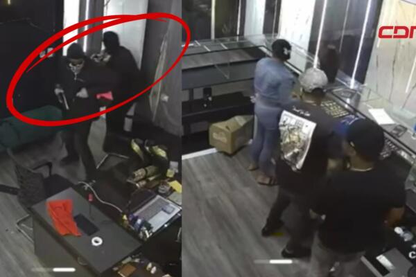 Impactos de bala y la puerta de cristal destruida quedaron como evidencia del ataque contra una joyería en el sector Cristo Rey.