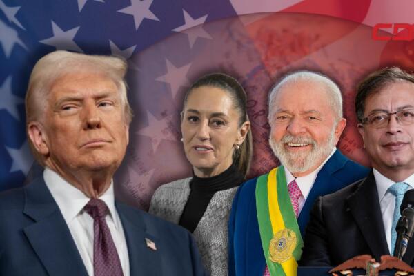 Foto del presidente de Estados Unidos, Donald Trump, y los líderes de México, Brasil y Colombia, Claudia Sheinbaum, Luiz Inácio Lula da Silva y Gustavo Petro. FOTO: CDN
