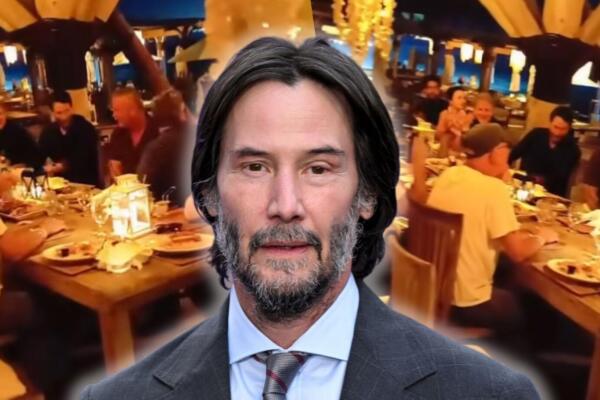 El actor Keanu Reeves junto al propietario del restaurante Boca Marina durante su visita a Boca Chica mientras se encuentra en el país filmando una nueva película.