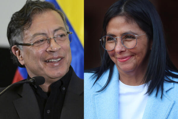 Combo de fotografías de archivo que muestran al Presidente de Colombia, Gustavo Petro (i), y a la presidenta encargada de Venezuela, Delcy Rodríguez. EFE/ Lenin Nolly/ Miguel Gutiérrez