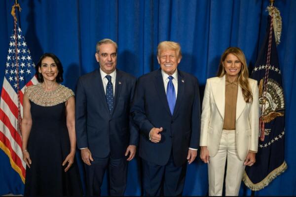 FOTO DE ARCHIVO | Presidente de la República Dominicana, Luis Abinader, y la primera dama Raquel Arbaje junto al presidente de los Estados Unidos, Donald Trump, y su esposa Melania Trump, en la 80.ª Asamblea General de la Organización de las Naciones Unidas (ONU). / FOTO: fuente externa