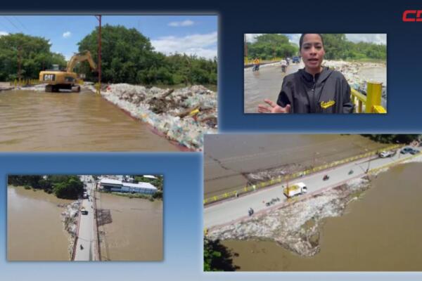 Escombros y riesgo de colapso en puente de Montecristi.
