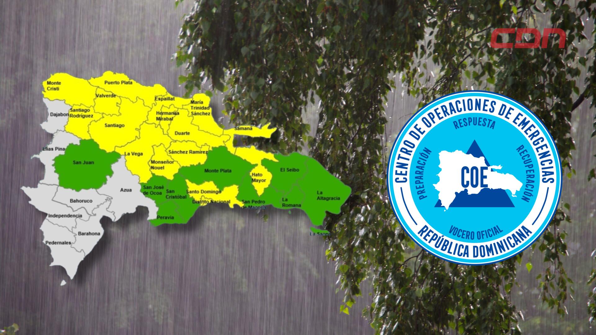 El COE aumenta 15 provincias y el Distrito Nacional en alerta amarilla y mantiene 09 en verde