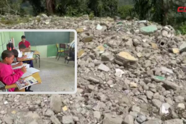 Estudiantes de Villa Trina reciben clases en aulas móviles y espacios improvisados ante la falta de una escuela en condiciones adecuadas.