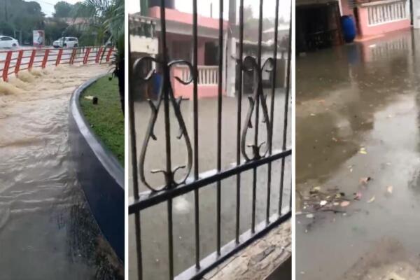 Collage de imágenes muestra calles inundadas en Santiago tras fuertes lluvias. Foto: CDN Digital