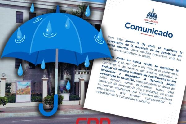 Minerd suspende clases en provincias en alerta amarilla.
