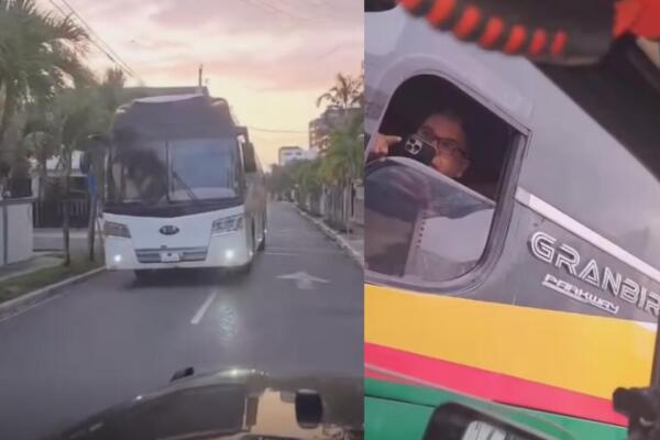 Un autobús fue captado transitando en vía contraria en Villa Olga, Santiago, generando preocupación entre residentes.