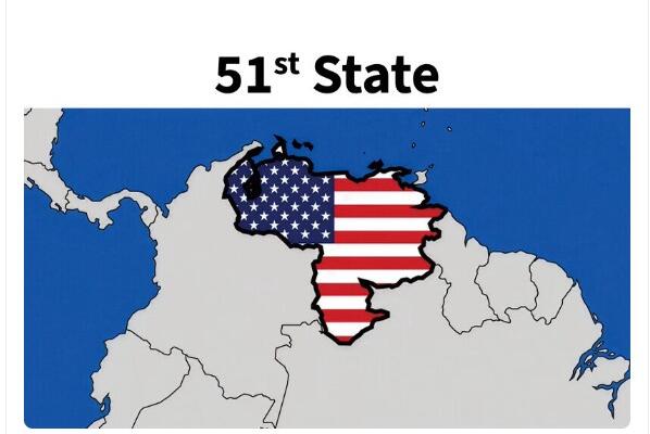Imagen difundida este martes en la cuenta de Truth Social @realDonaldTrump del presidente de EE.UU., Donald Trump, de un mapa de Venezuela con la bandera de Estados Unidos y un texto que la identifica como el estado 51. EFE/@realDonaldTrump