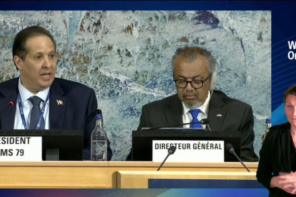 Ministro Víctor Atallah durante la Asamblea Mundial de la Salud de la OMS en Ginebra