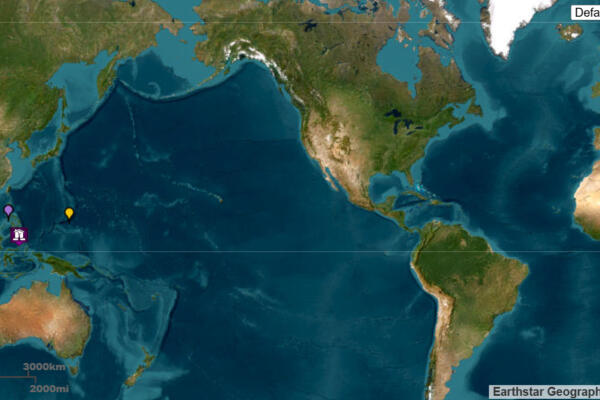 Fotografía tomada de la página de la Oficina Nacional de Administración Oceánica y Atmosférica (NOAA) de un mapa que muestra el terremoto de magnitud 7,8 sacudió este lunes, la región de Mindanao, en el sur de Filipinas, según el Servicio Geológico de Estados Unidos (USGS, en inglés), desatando una alerta por tsunami en el archipiélago así como en la costa sureste de Japón. EFE/ NOAA