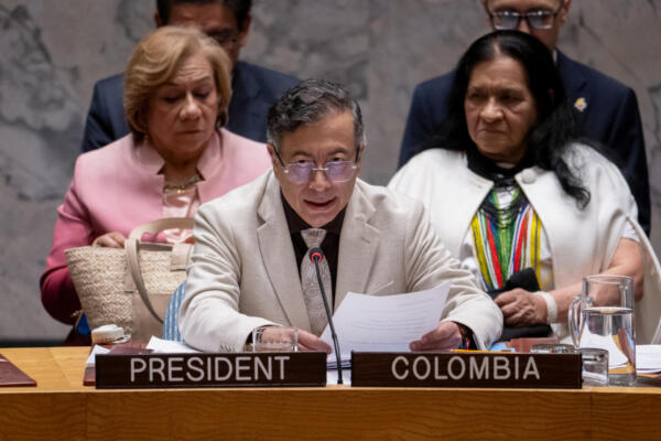 Fotografía cedida este 10 de junio por la ONU donde aparece el presidente de Colombia, Gustavo Petro, al presidir el Consejo de Seguridad, en la sede del organismo internacional en Nueva York (NY, EE.UU.). EFE/ Manuel Elías/ONU
