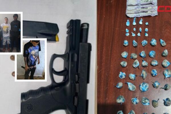 Detienen a dos en Villa Altagracia y recuperan arma policial.
