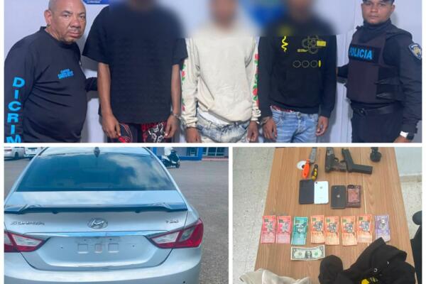 Policía Nacional detiene tres personas y les ocupa armas, drogas y celulares en San José de las Matas