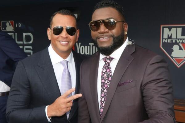 David Ortiz y Alex Rodríguez durante una transmisión televisiva de MLB.