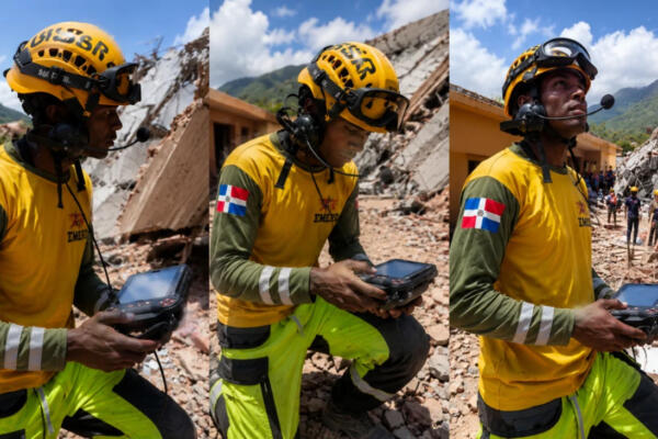 Rescatistas dominicanos utilizan equipos de búsqueda entre escombros en La Guaira, Venezuela