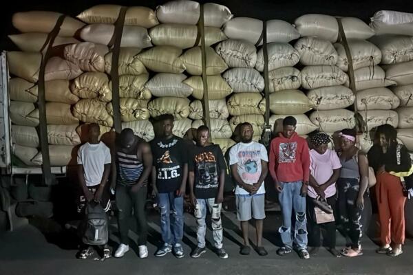 Ejército descubre a 10 haitianos indocumentados ocultos en una carga de arroz en camión interceptado en Montecristi
El conductor del camión fue detenido y será presentado al Ministerio Público para el proceso correspondiente. Foto: 