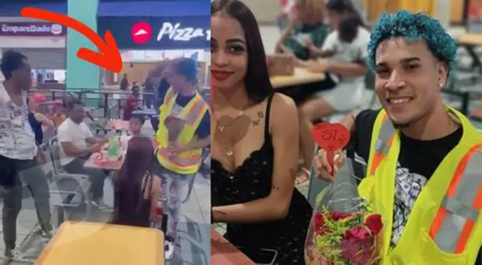 Una banquera pide en matrimonio a un motorista en una plaza comercial