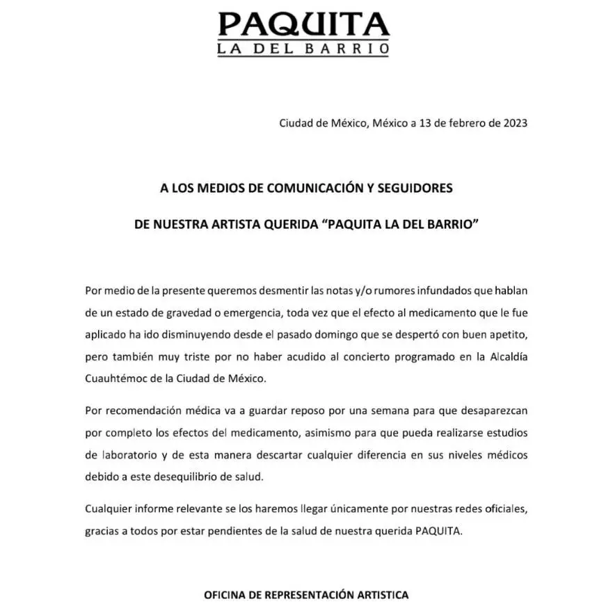 Este es el verdadero estado de salud de Paquita la del Barrio