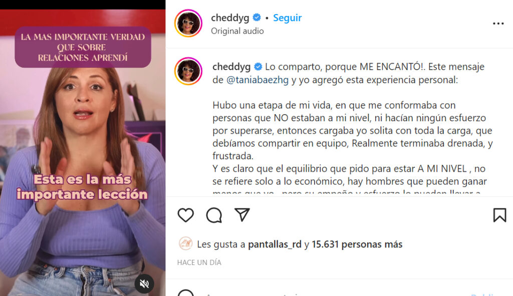 A Cheddy García le encantó el mensaje de Tania Báez sobre las parejas