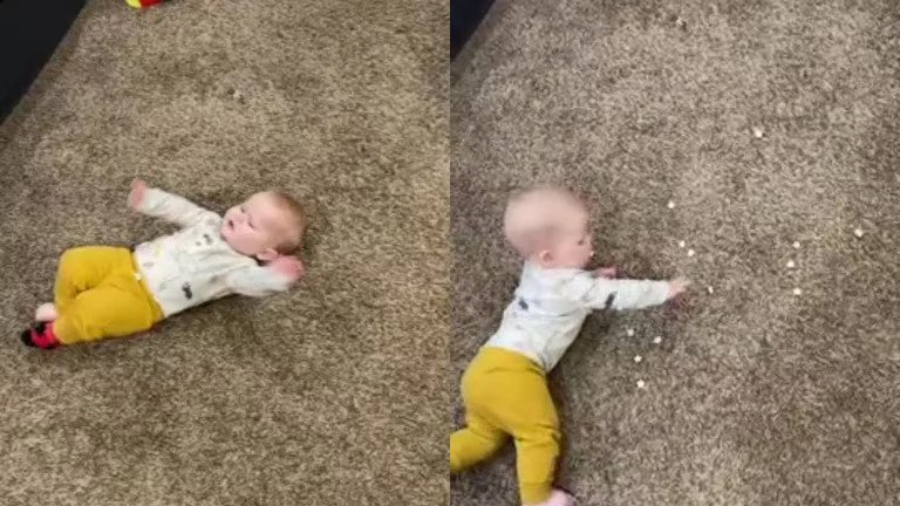 Una madre genera polémica por darle comida a su hijo en el piso