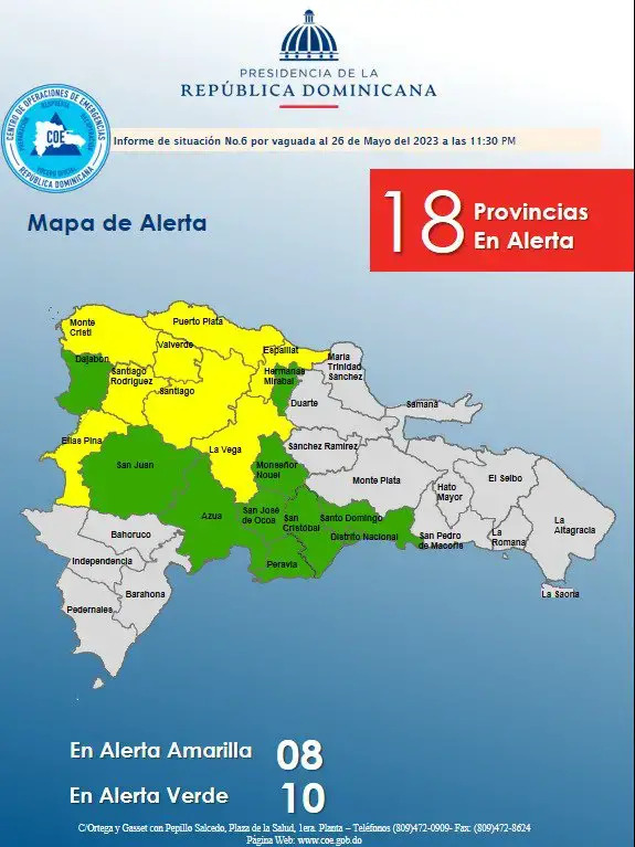 Ocho provincias en alerta amarilla y diez en alerta verde por las lluvias